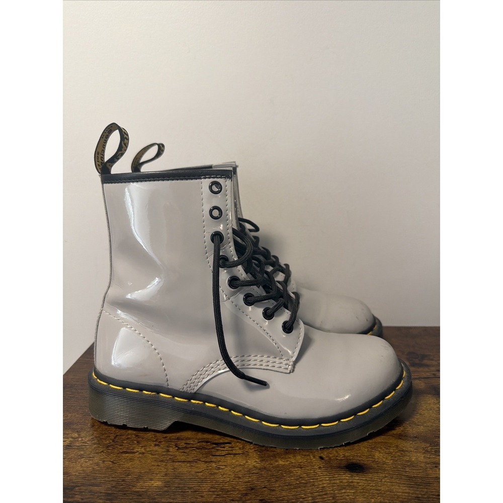 Dr. Martens Women's 27635 Gray Patent Leather Doc Boots‎ Size US 8, EU 39